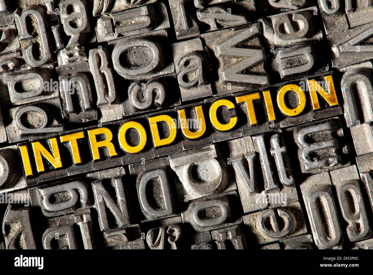 Old lead letters forming the word 'INTRODUCTION' Stock Photo