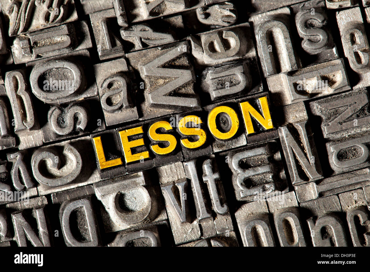 Old lead letters forming the word "LESSON Stock Photo Alamy