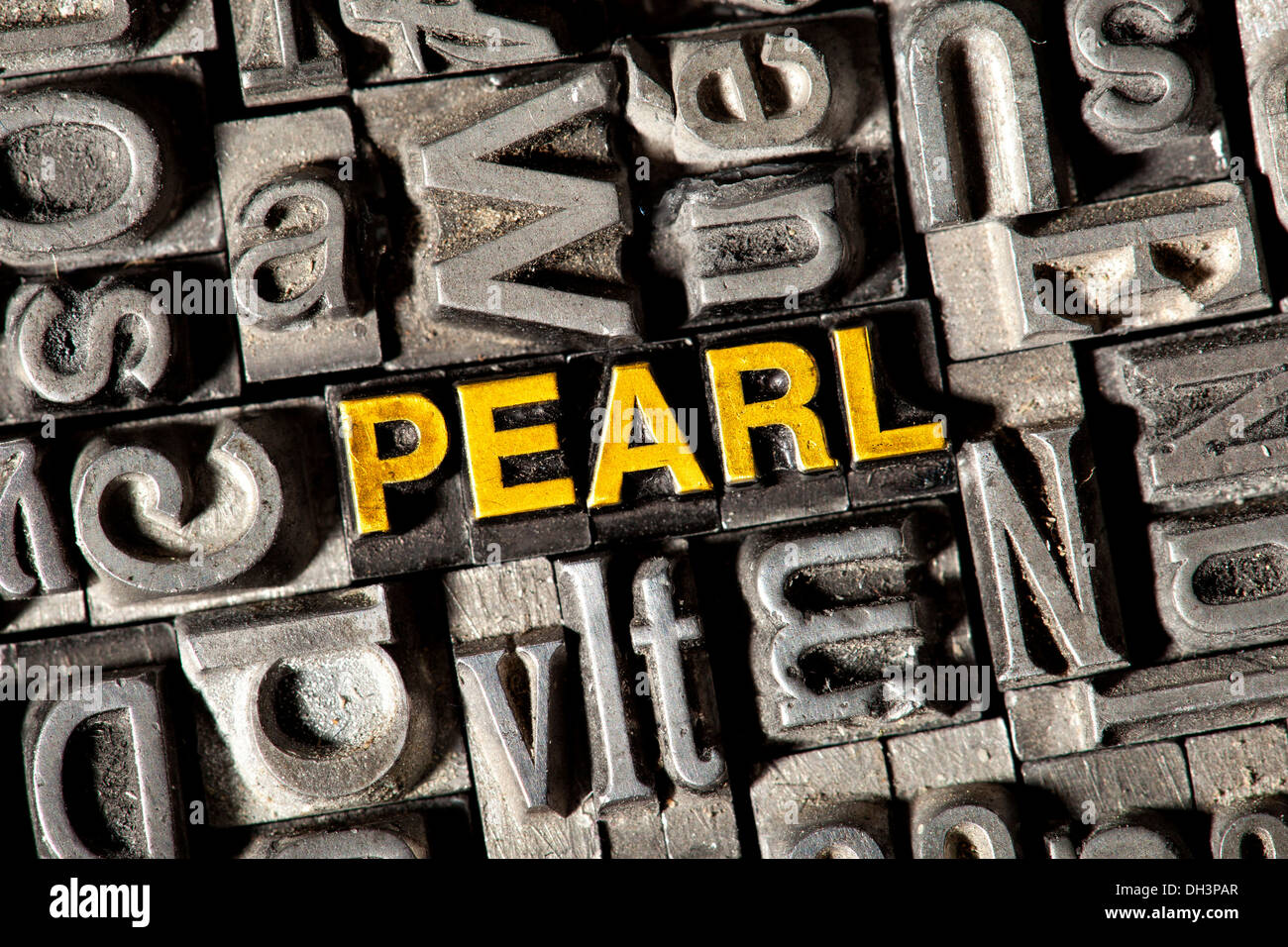 Old lead letters forming the word PEARL Stock Photo Alamy