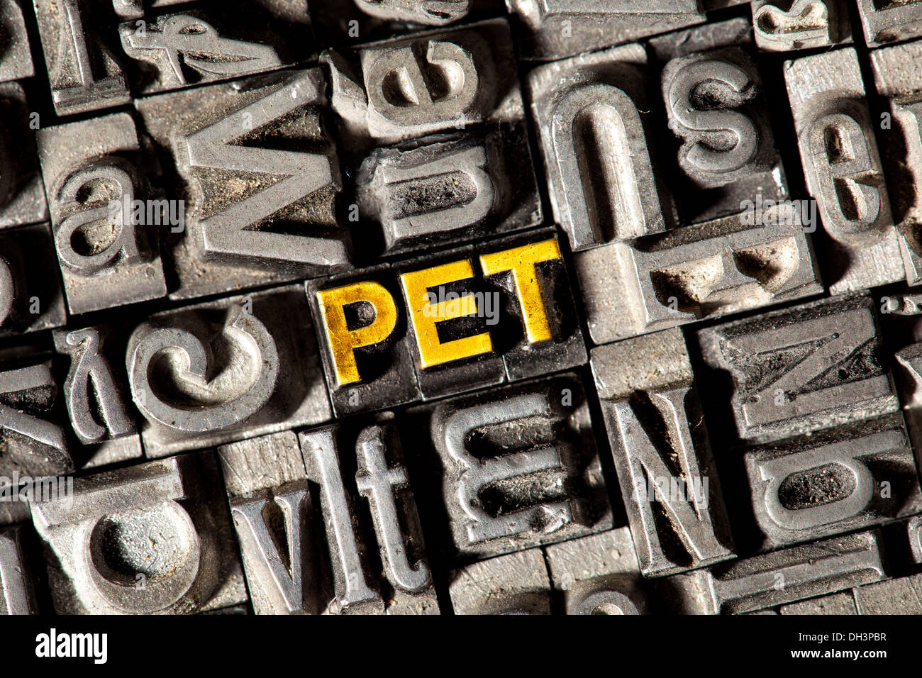 Old lead letters forming the word PET Stock Photo Alamy