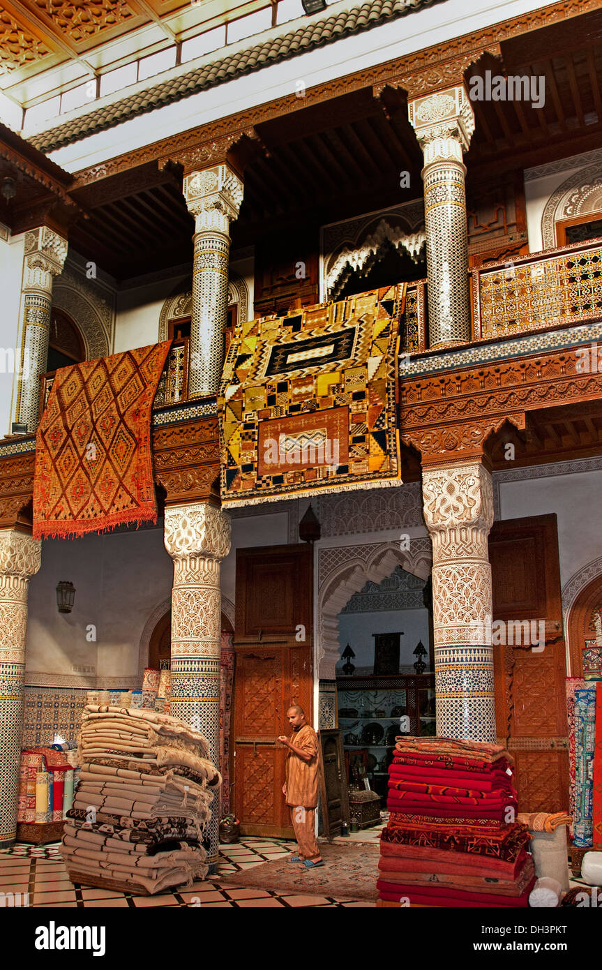 Marrakesh Souk de Tapis Medina Market Carpet Carpets  Morocco Stock Photo