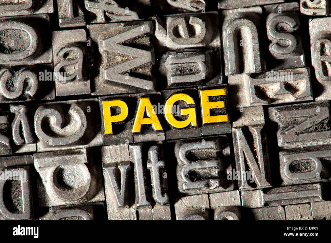 Old lead letters forming the word PAGE Stock Photo Alamy