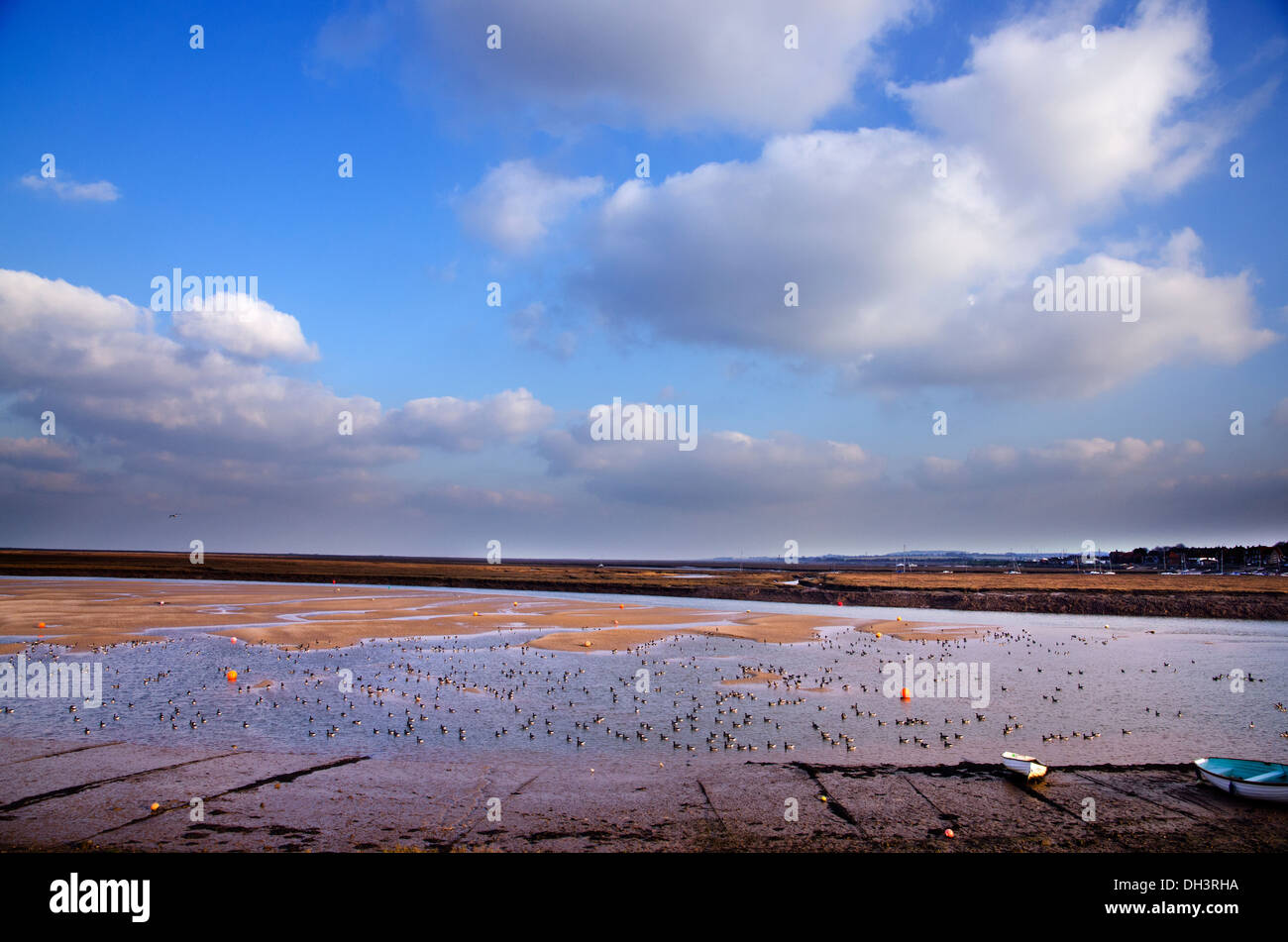 View of the tidal channel at Wells next the sea. Stock Photo