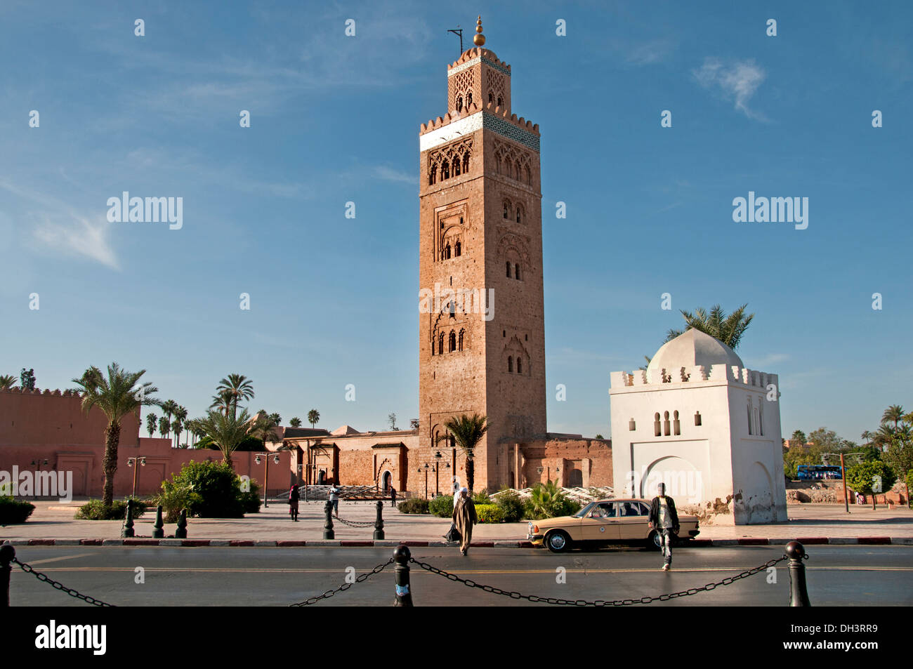 The Koutoubia  ( Kutubiyya )  Mosque 1184 Marrakesh Morocco ( inspired  the Giralda of Seville and the Hassan Tower of Rabat ) Stock Photo