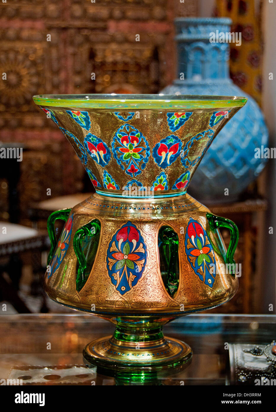 Glass crystal vase Antique Shop Marrakesh Morocco Medina Souk Market Stock Photo