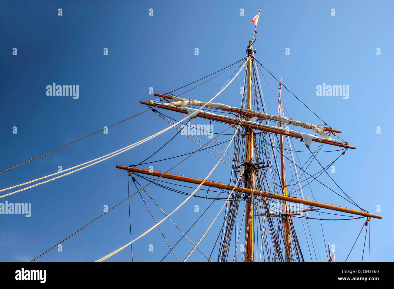 Large mast of an old sailing ship in Amaliehaven, Copenhagen, Denmark Stock Photo
