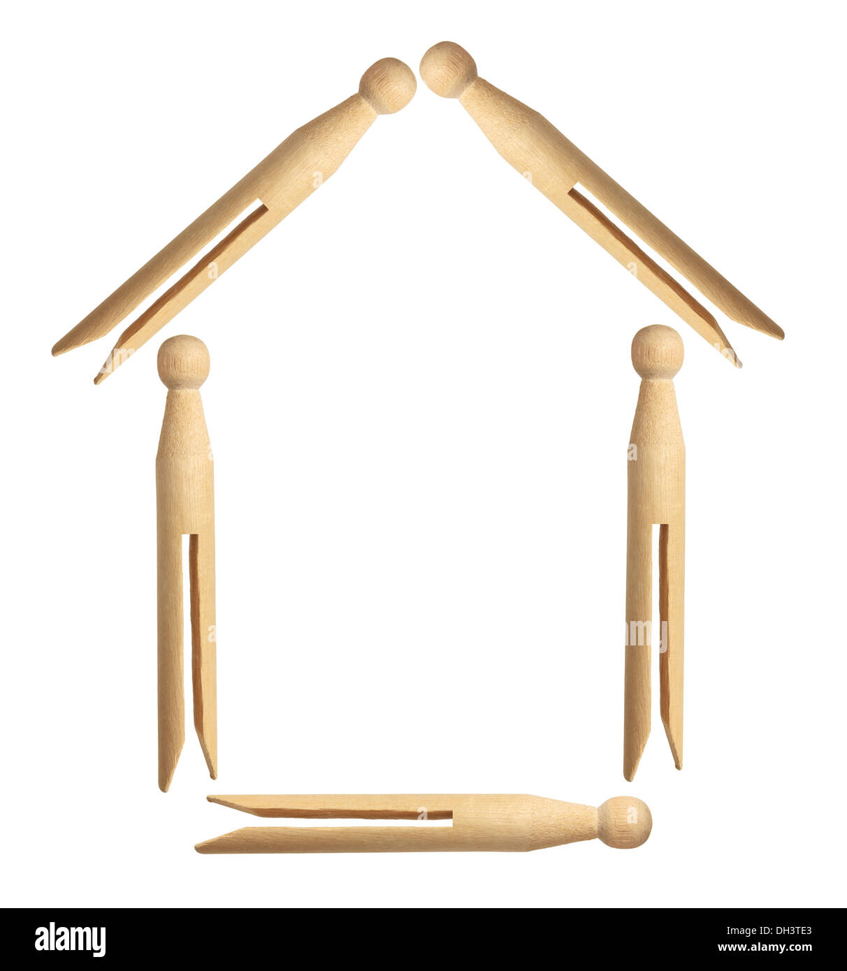 Dolly Pegs Arranged in Shape of House Stock Photo