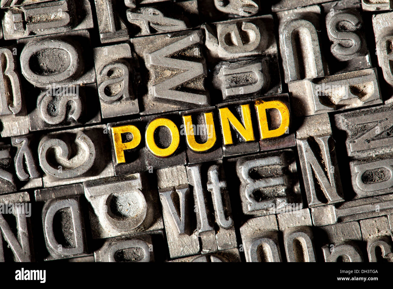 Old lead letters forming the word "POUND Stock Photo Alamy