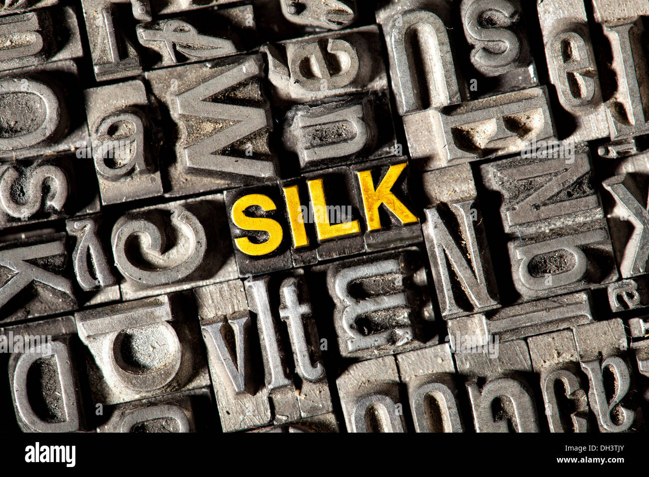 Old lead letters forming the word "SILK Stock Photo Alamy