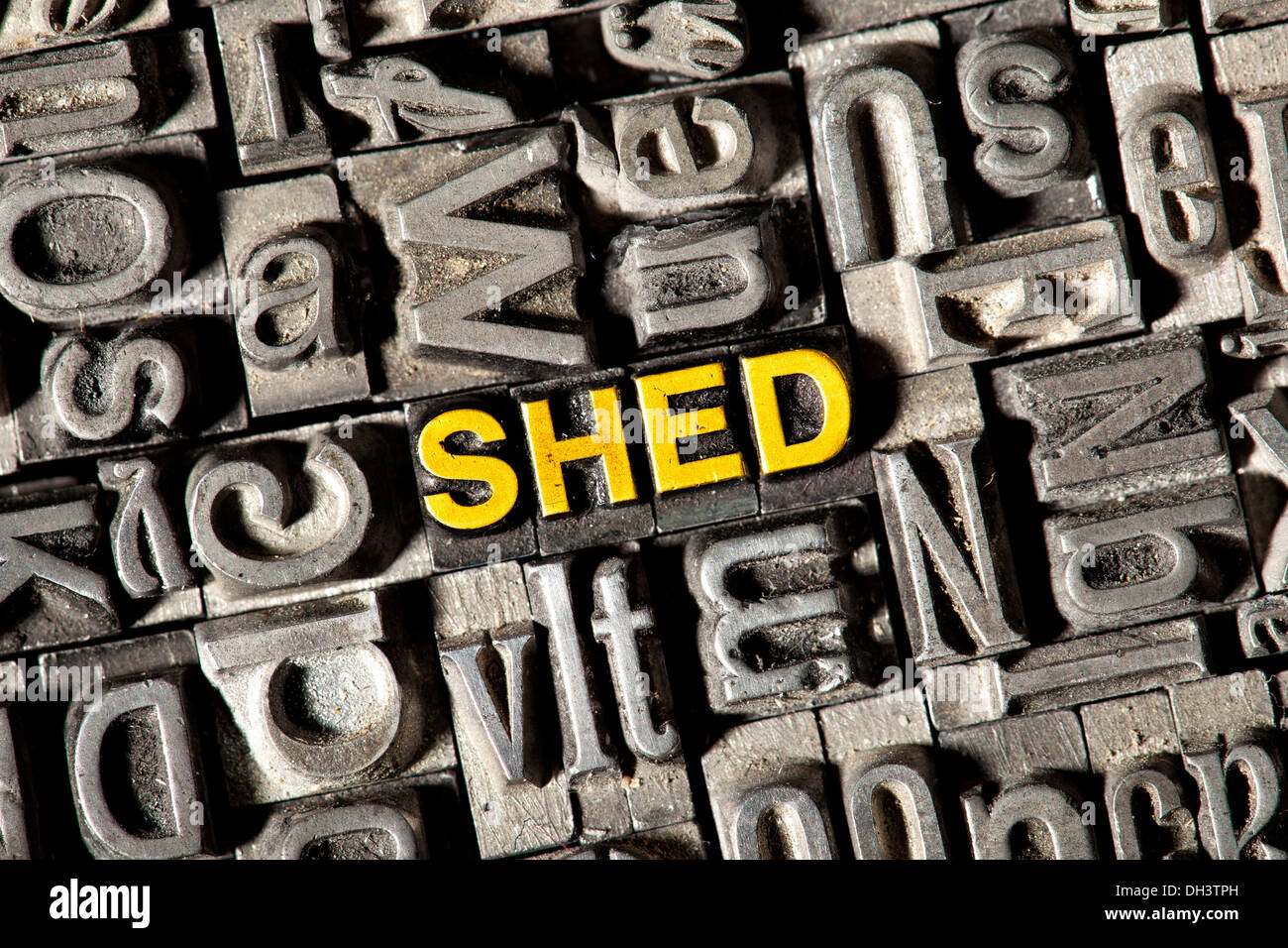 Old lead letters forming the word "SHED Stock Photo Alamy