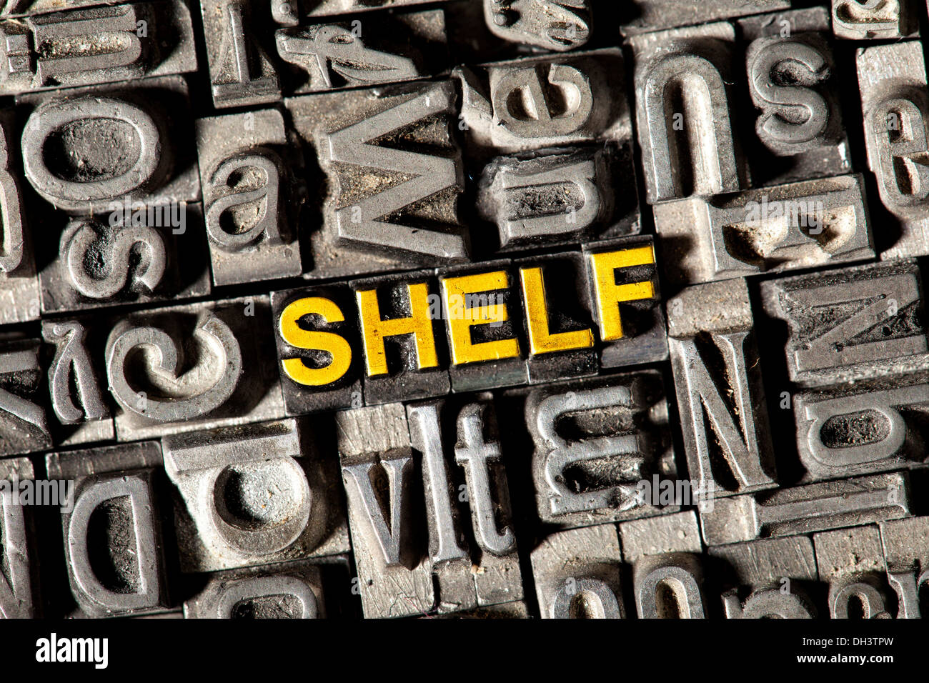 Old lead letters forming the word "SHELF Stock Photo Alamy