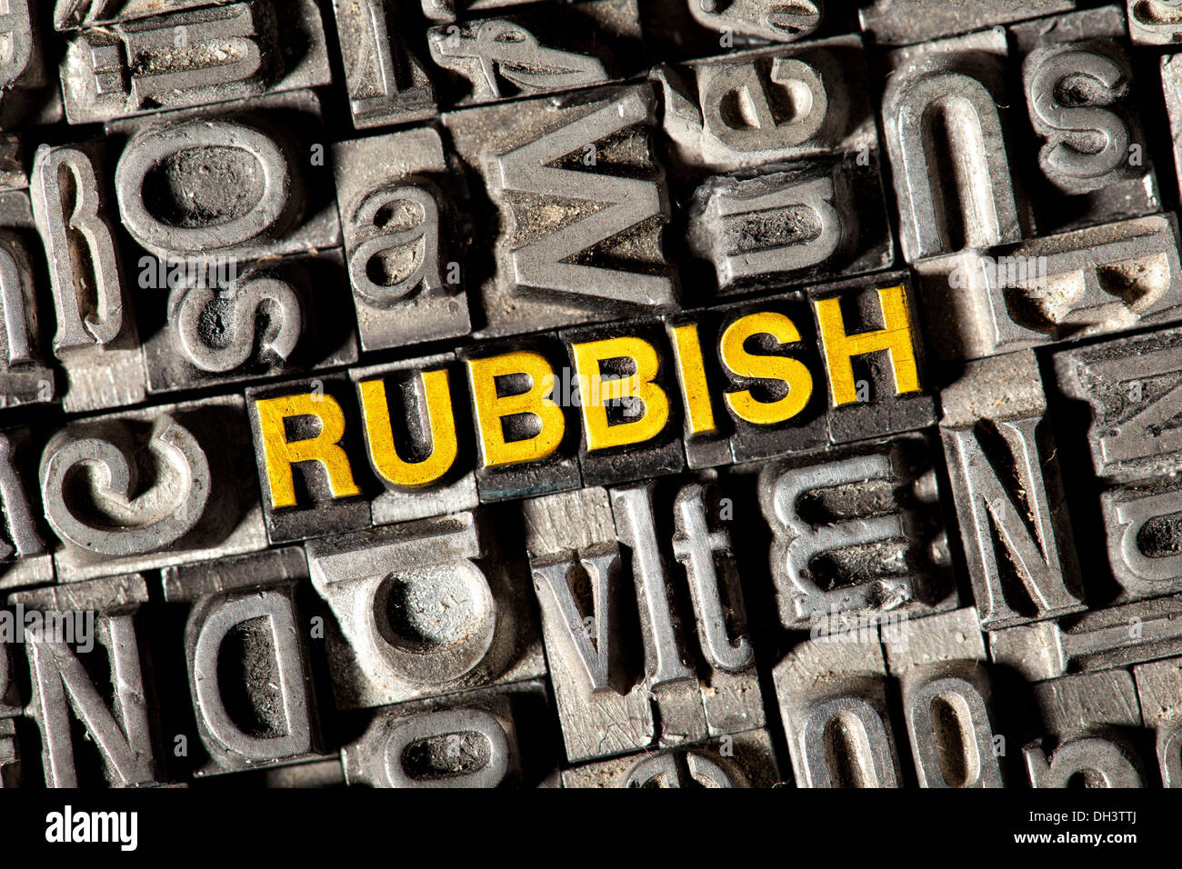 Old lead letters forming the word "RUBBISH Stock Photo Alamy