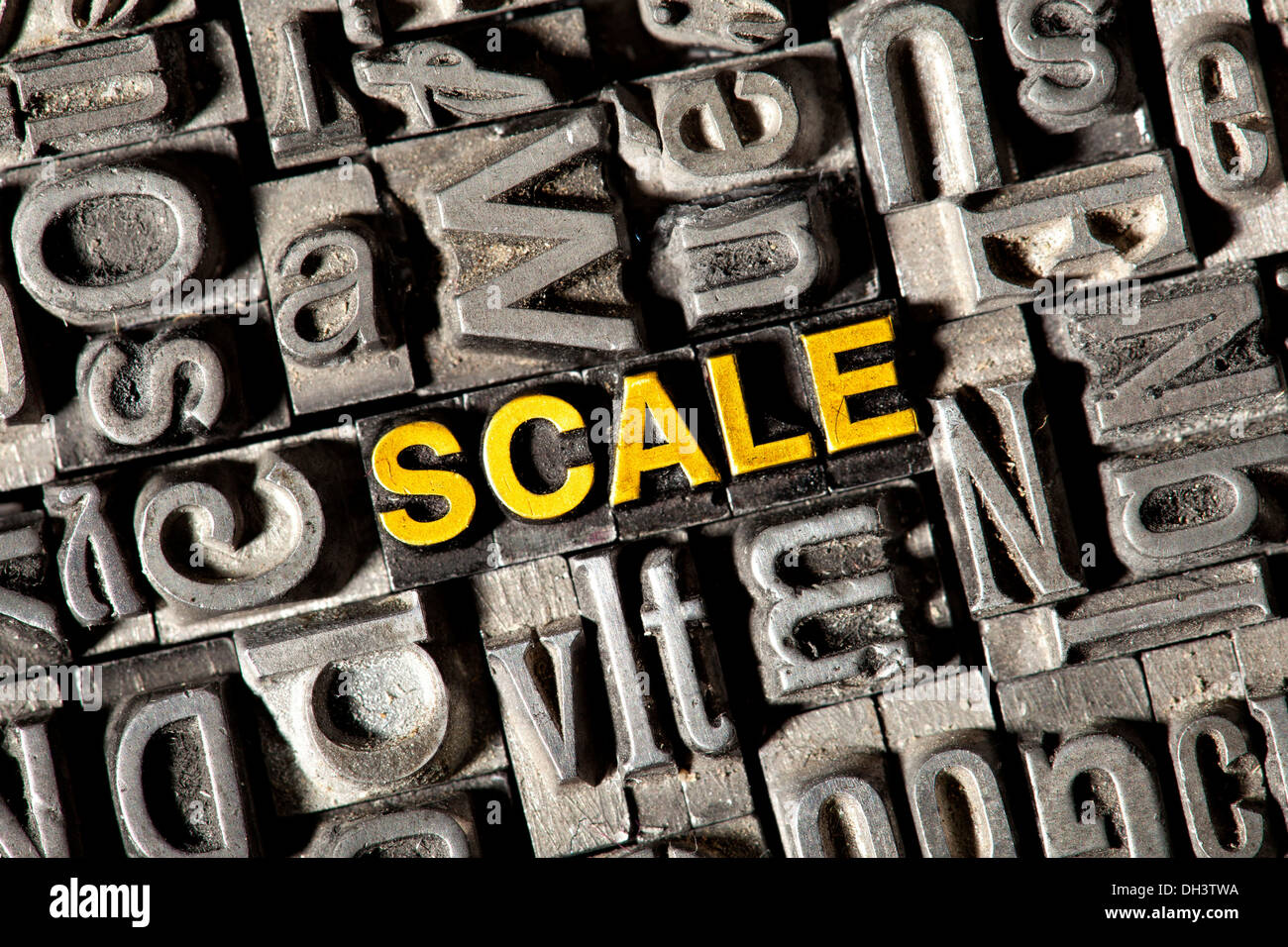 Old lead letters forming the word 'SCALE' Stock Photo