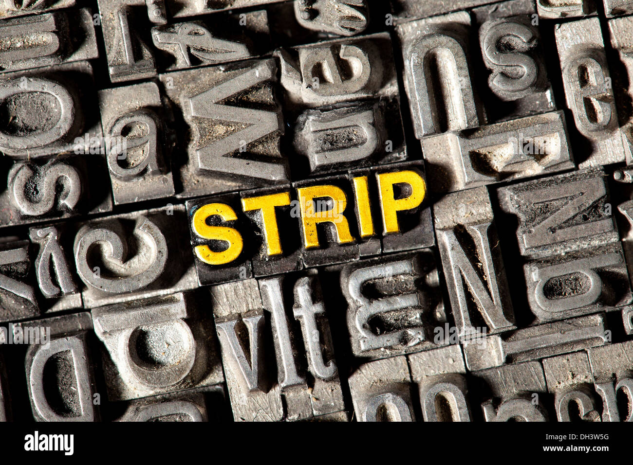 Old lead letters forming the word "STRIP Stock Photo - Alamy