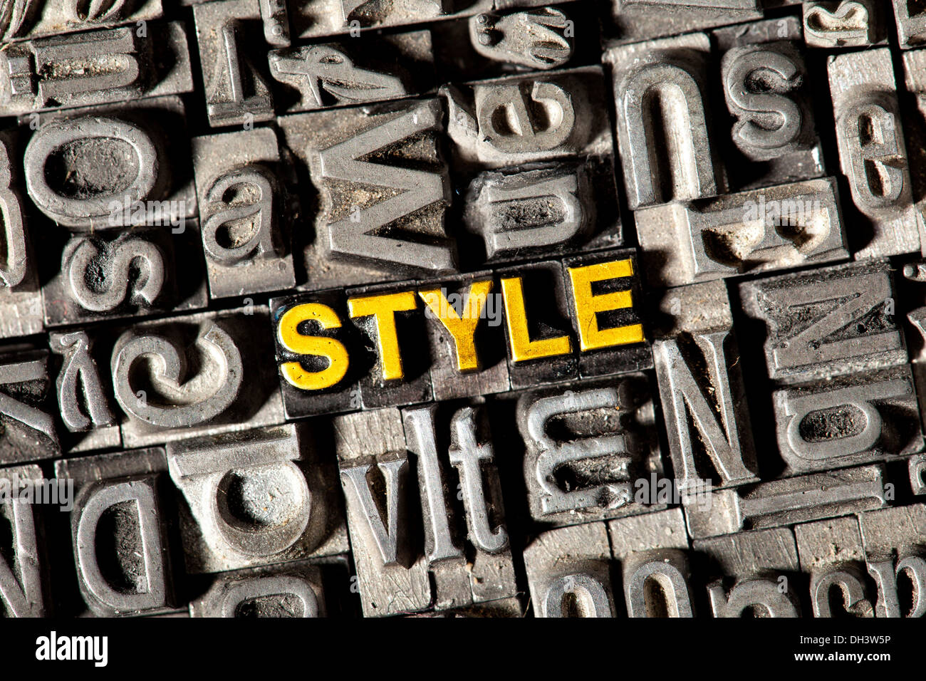 Old lead letters forming the word "STYLE" Stock Photo