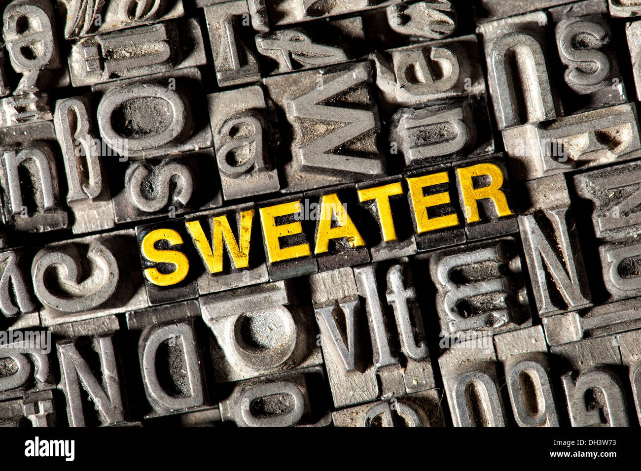 Old lead letters forming the word "SWEATER Stock Photo Alamy