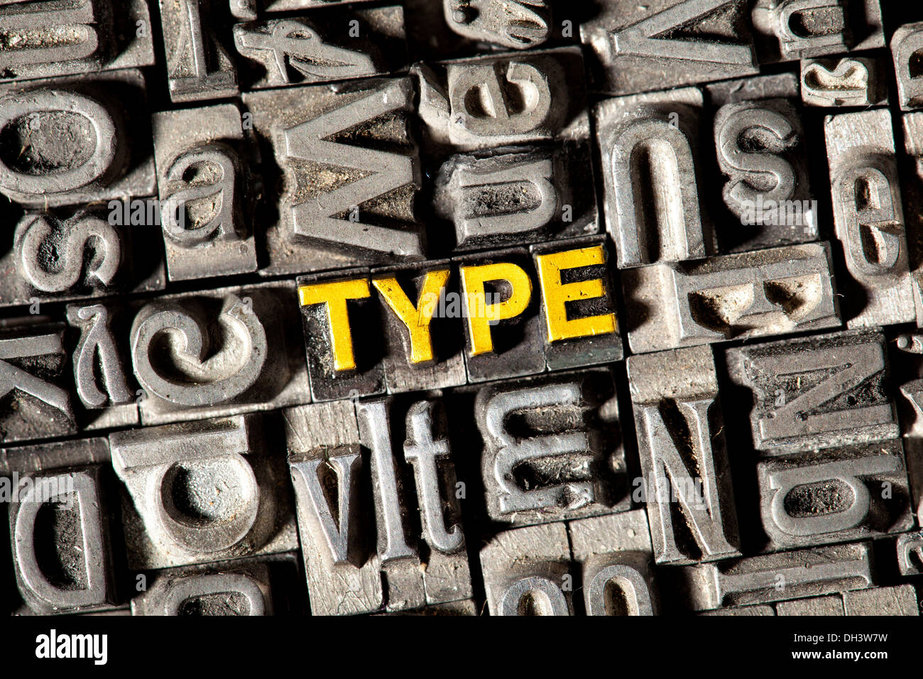 Old lead letters forming the word Type Stock Photo