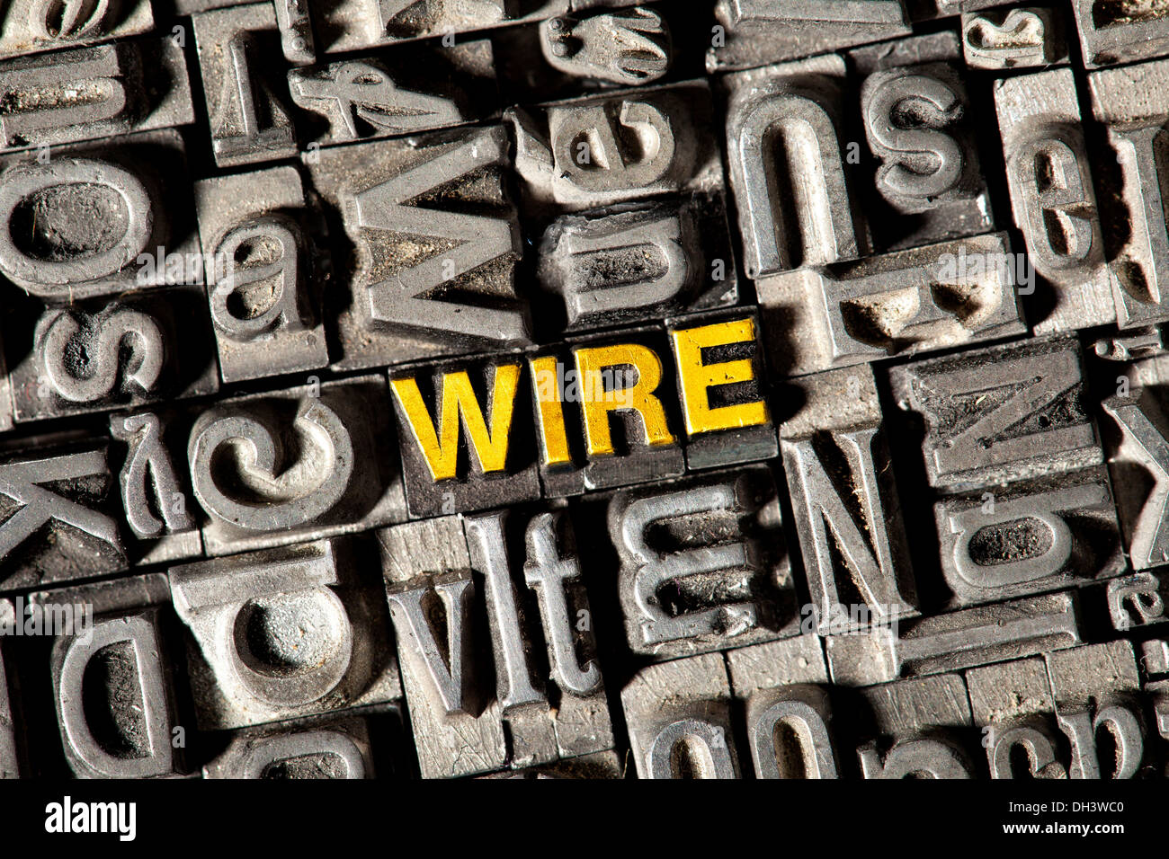 Old lead letters forming the word "wire Stock Photo - Alamy