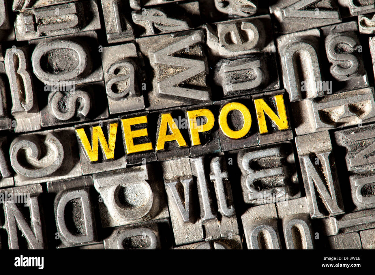 Old lead letters forming the word Weapon Stock Photo Alamy