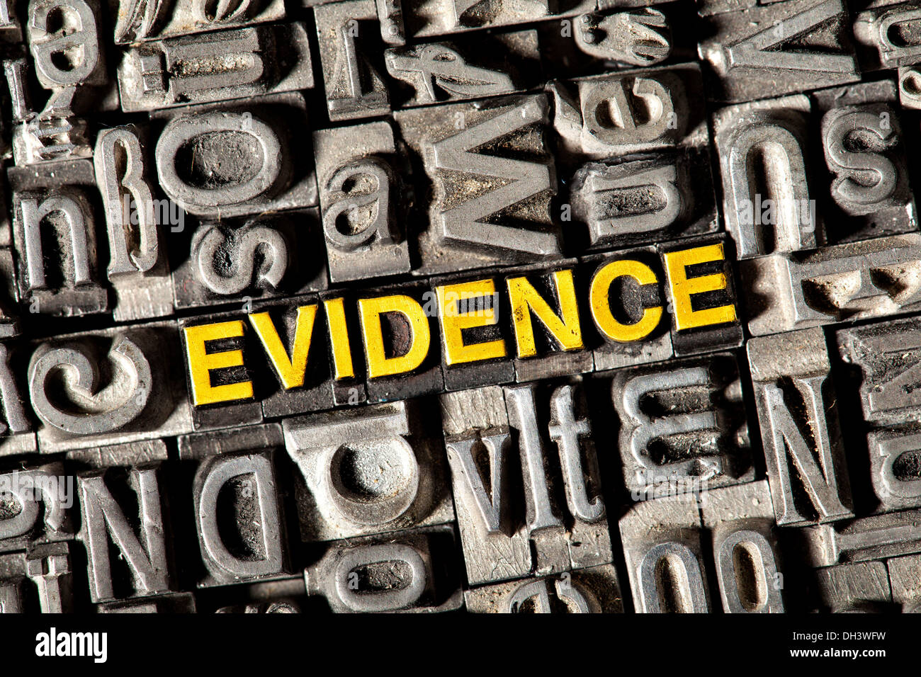 Old lead letters forming the word Evidence Stock Photo Alamy