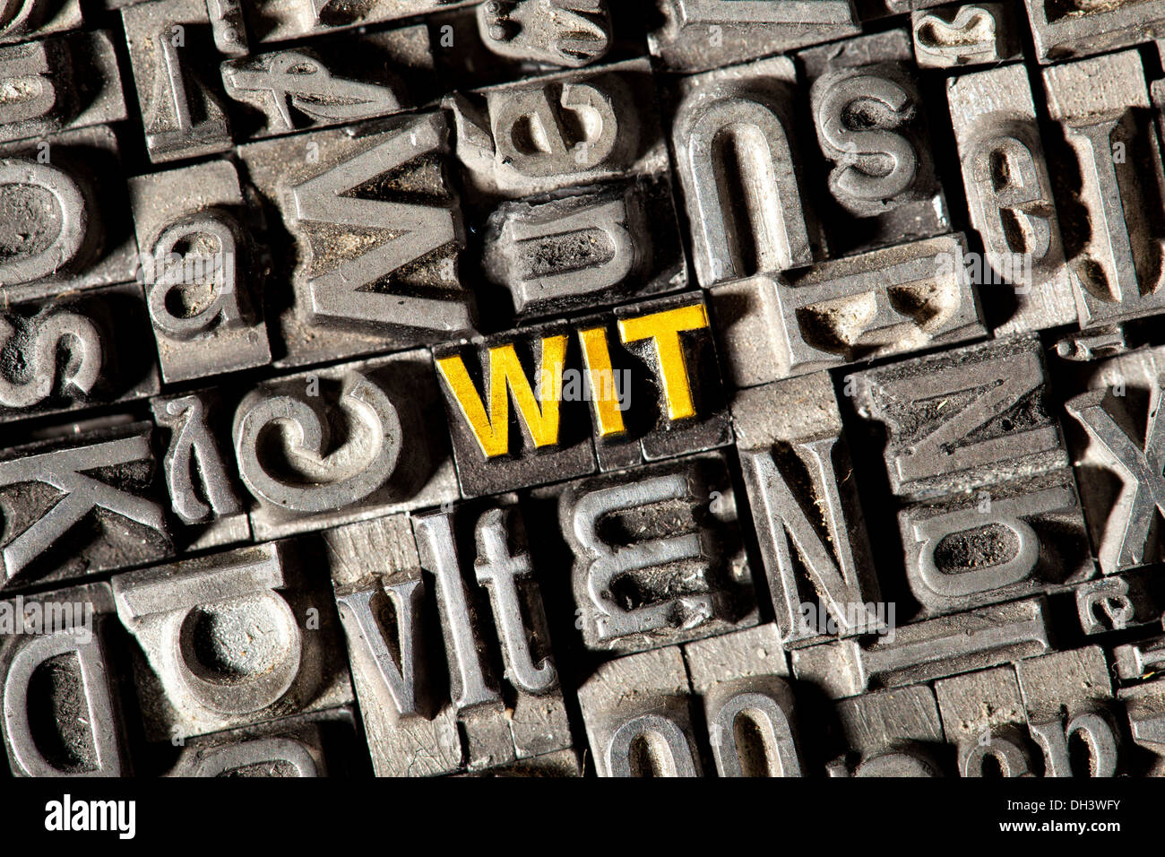Old lead letters forming the word 'wit' Stock Photo