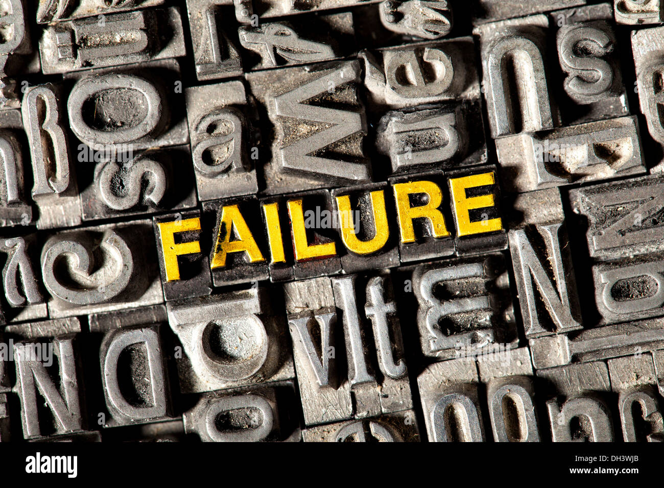 Old lead letters forming the word Failure Stock Photo