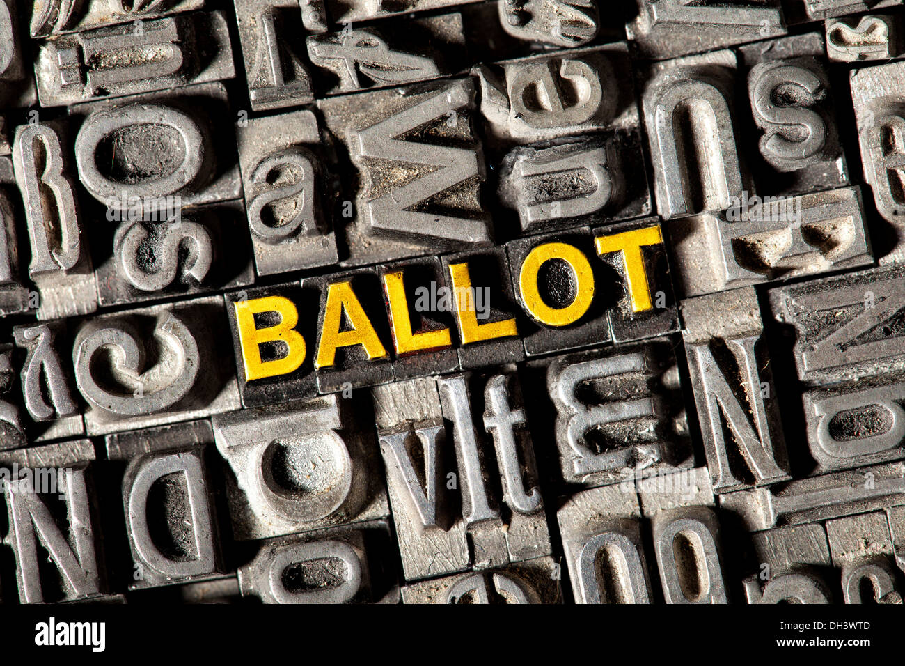 Old lead letters forming the word &quot;BALLOT&quot; Stock Photo