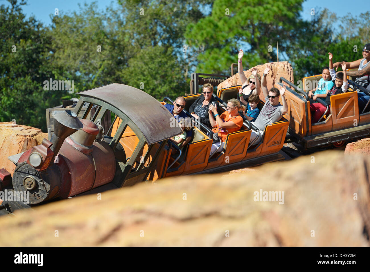 Rides Roller Coaster Big Thunder Mountain Railroad At Adventureland In Magic Kingdom Disney World Orlando Florida Stock Photo Alamy