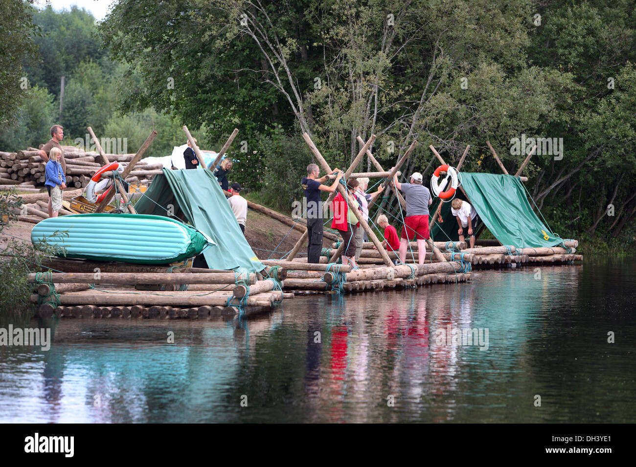 Timber rafting on Klaralven. Varmland, Sweden. Stock Photo