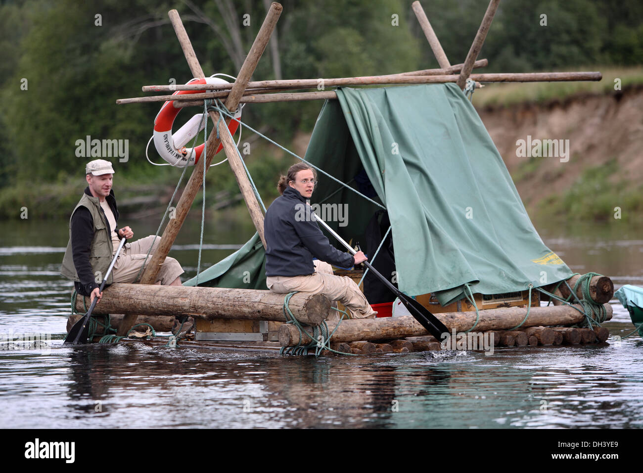 Timber rafting on Klaralven. Varmland, Sweden. Stock Photo