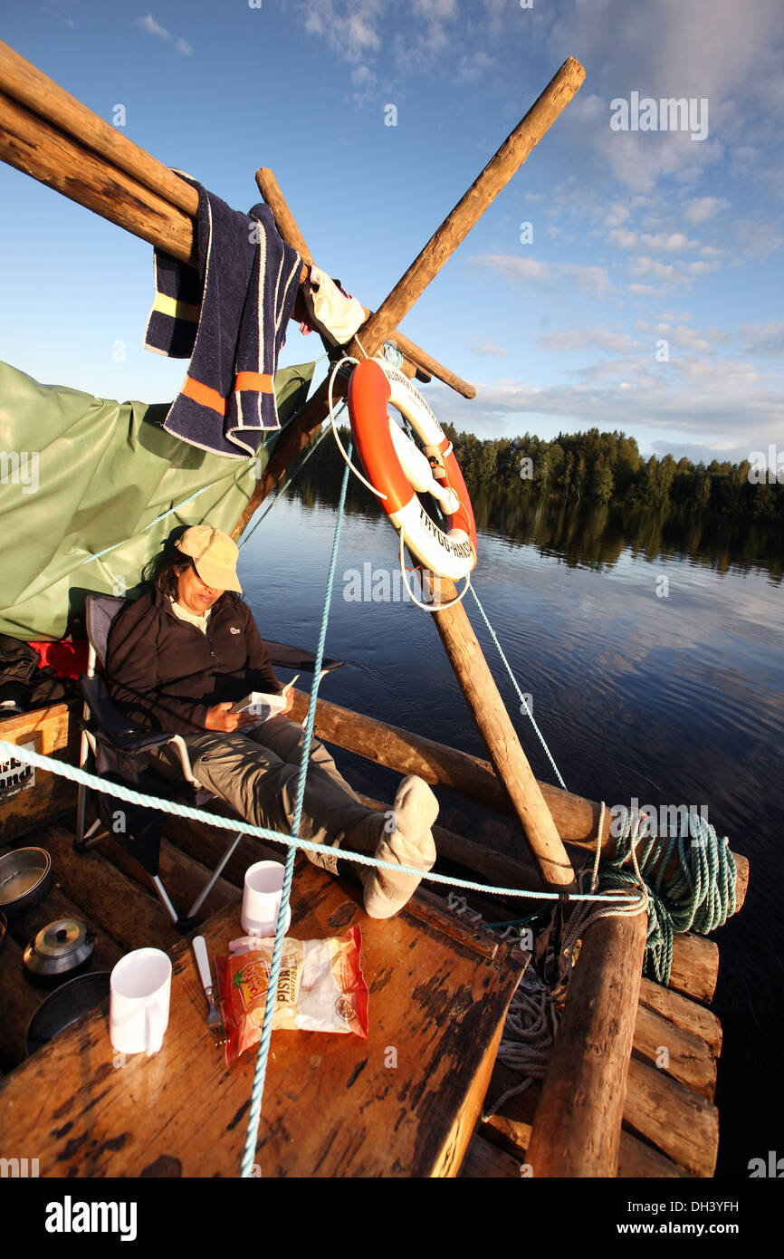 Timber rafting on Klaralven. Varmland, Sweden. Stock Photo
