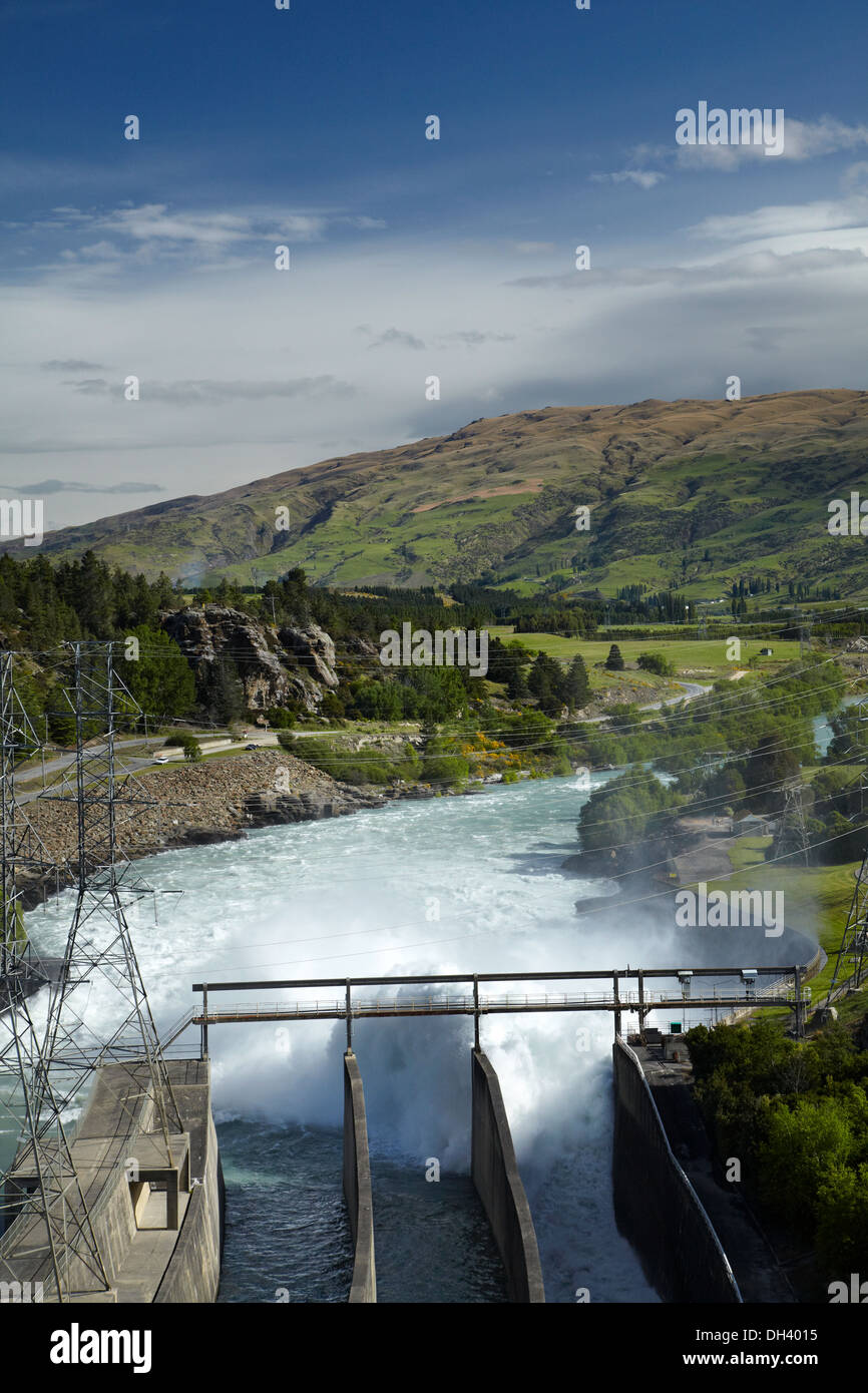 Water spilling from Roxburgh Hydro Dam, Roxburgh, Central Otago, South