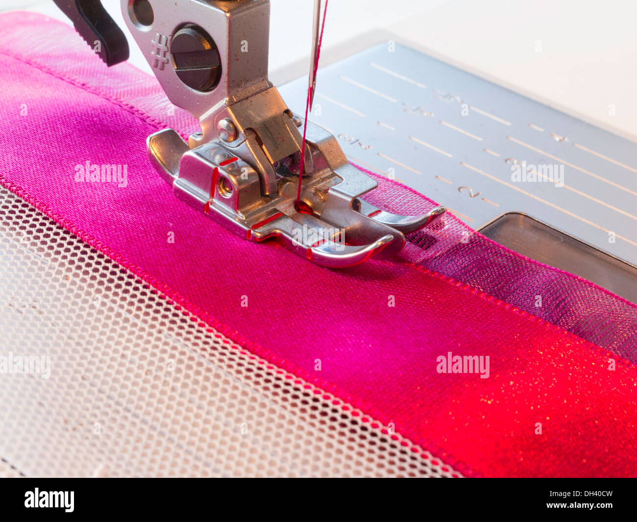 Machine Sewing Pink Ribbons and Lace (Sequence 1 of 3 Stock Photo Alamy