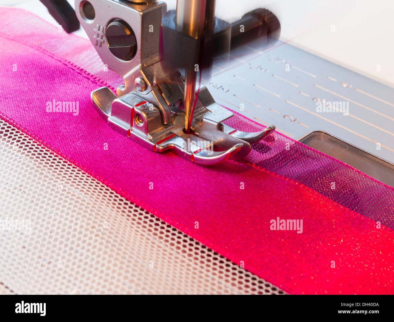 Machine Sewing Pink Ribbons and Lace (Sequence 3 of 3 Stock Photo Alamy