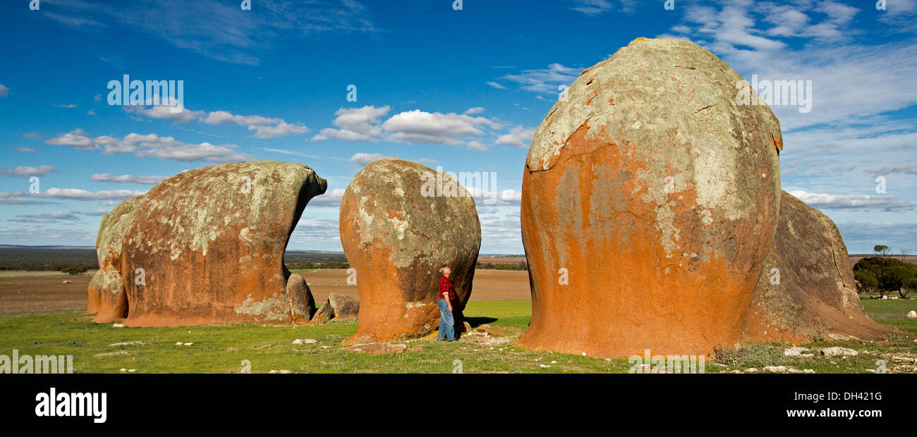 Murphy's haystacks - gigantic red granite boulders, a tourist attraction on farmland near Streaky Bay on Eyre Peninsula SA Stock Photo