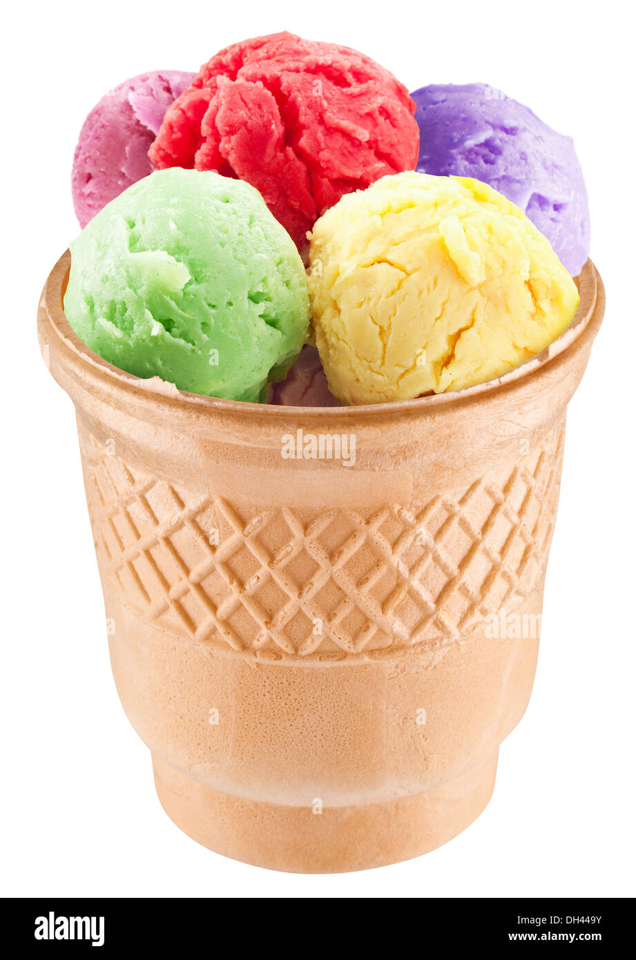 Colorful ice-creams in waffle cup. Clipping paths. Stock Photo