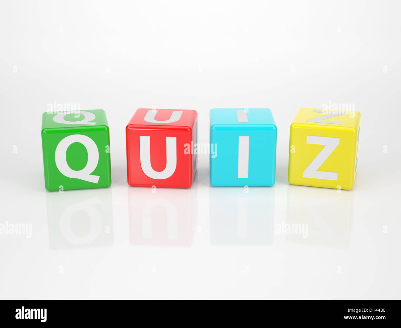 Quiz out of multicolored Letter Dices Stock Photo