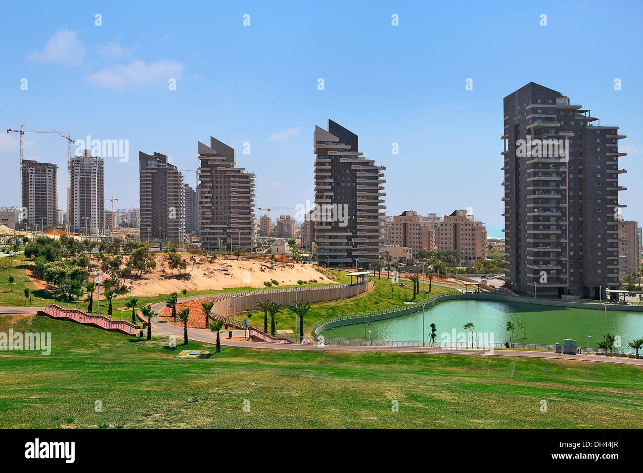 Complex of modern residential building and city park in Ashdod, Israel. Stock Photo