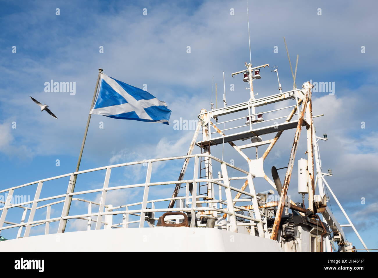 Fishing boat flying the Scottish flag Stock Photo Alamy