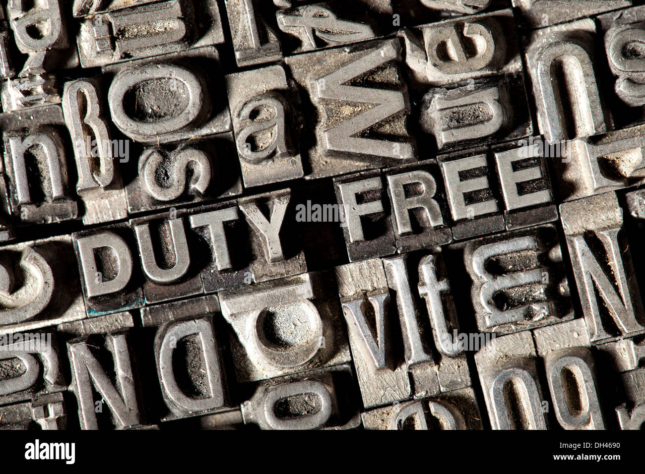 Old lead letters forming the term DUTY FREE Stock Photo - Alamy
