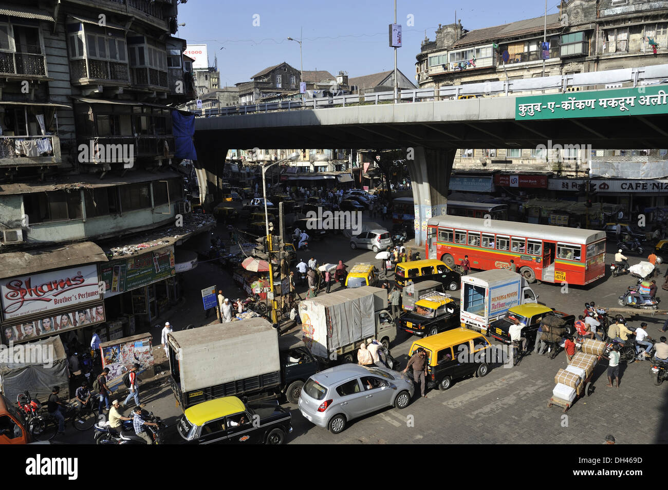Traffic in Bhendi Bazaar Junction at Mumbai Maharashtra India Stock