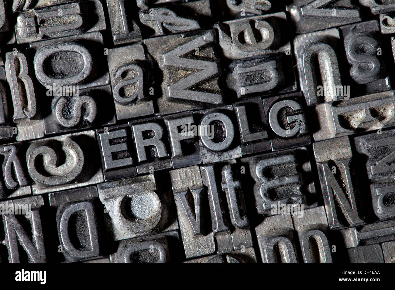 Old lead letters forming the word ERFOLG, German for success Stock Photo