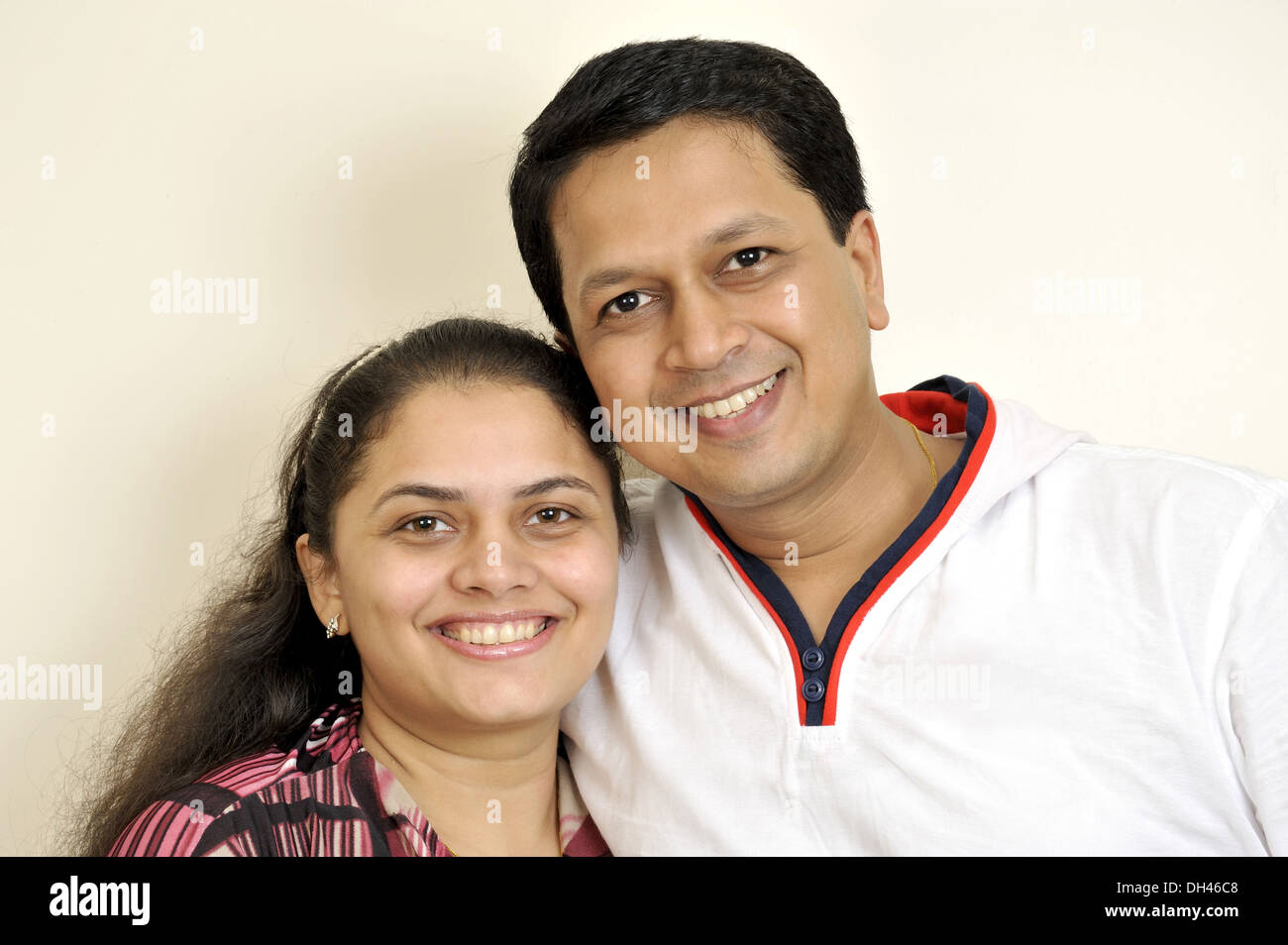 Indian Couple Young Happy Smiling Husband Wife White Background Mr736n