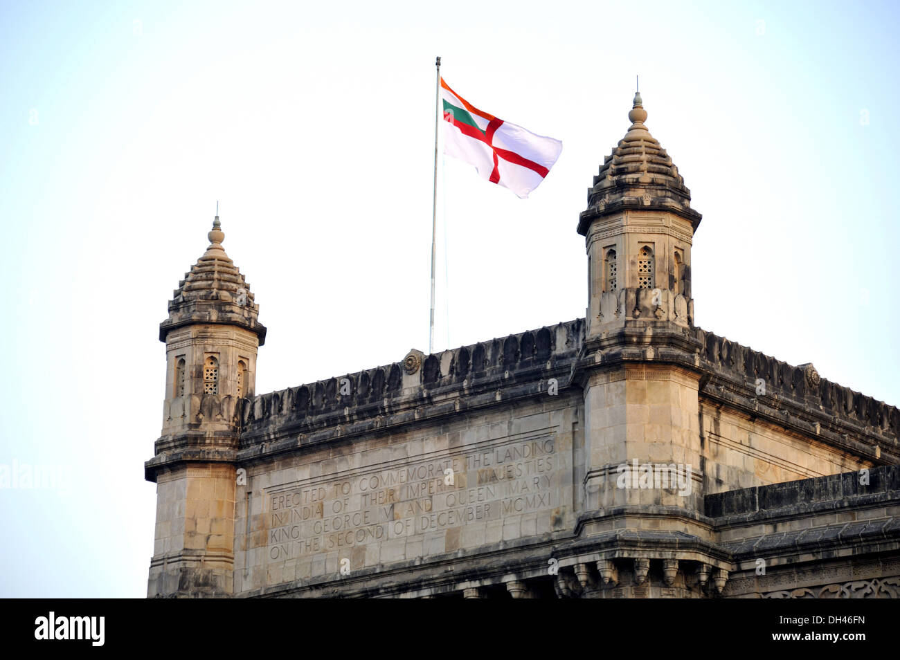 navy flag to Celebrating Navy week on gateway of india Mumbai Maharashtra India Stock Photo