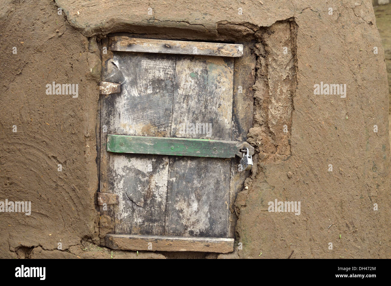 closed door of wooden cupboard in wall alcove Jodhpur Rajasthan India Asia Stock Photo