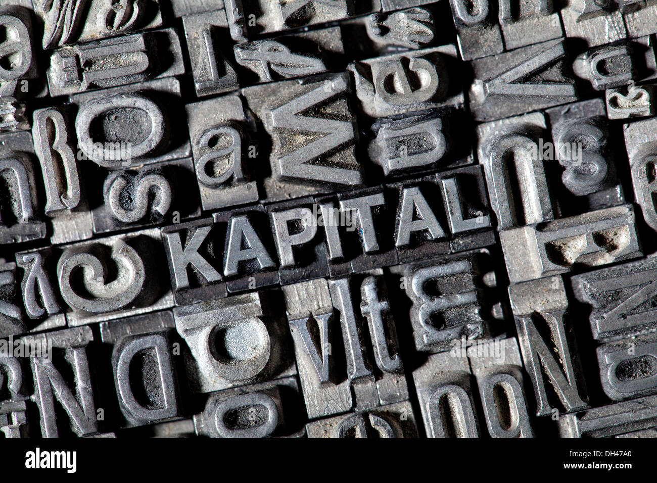 Old lead letters forming the word 'KAPITAL', German for 'capital' Stock Photo