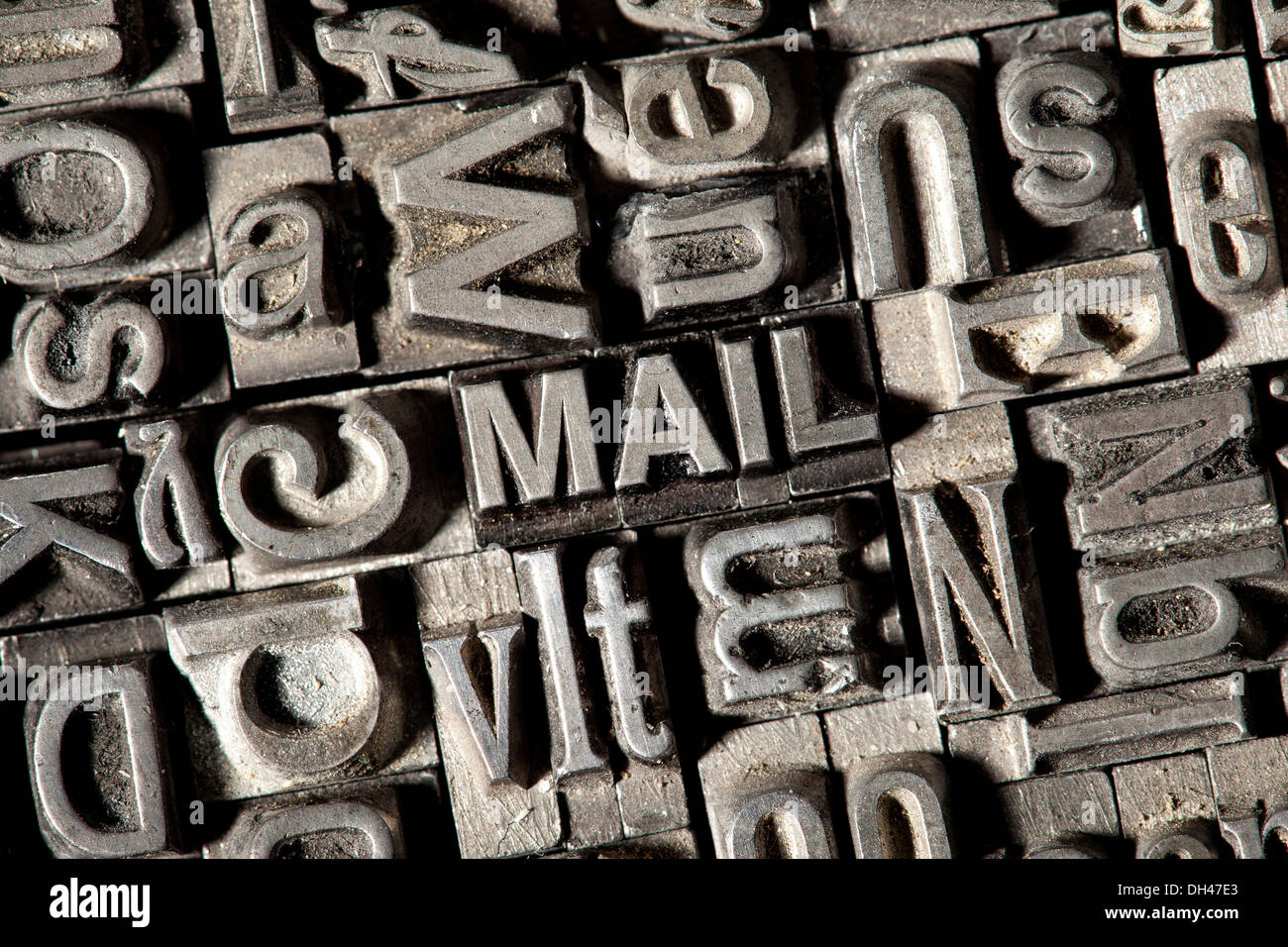 Old lead letters forming the word &quot;MAIL&quot; Stock Photo