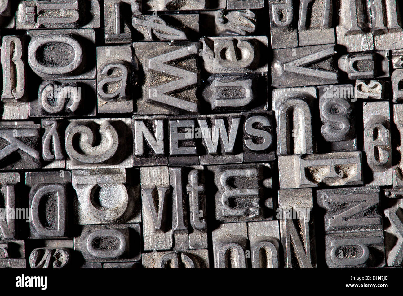 Old lead letters forming the word "NEWS" Stock Photo