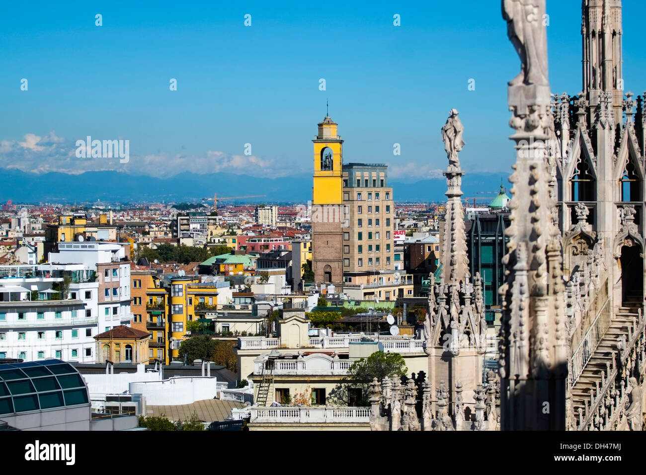 Aerial view of milan downtown with dome steeple Stock Photo