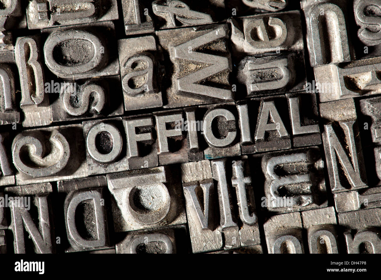 Old lead letters forming the word OFFICIAL Stock Photo Alamy